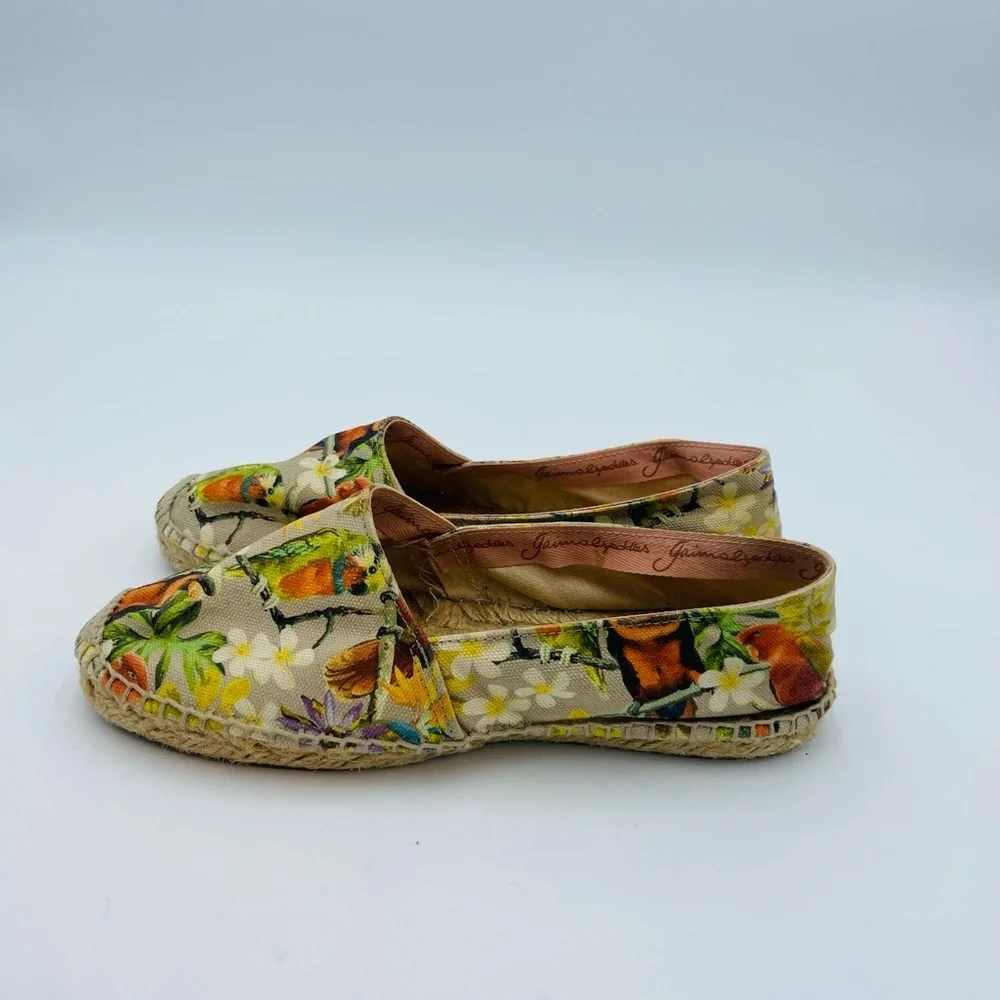 Gaimo Floral Bird Print Espadrilles Spring Slip on Flats